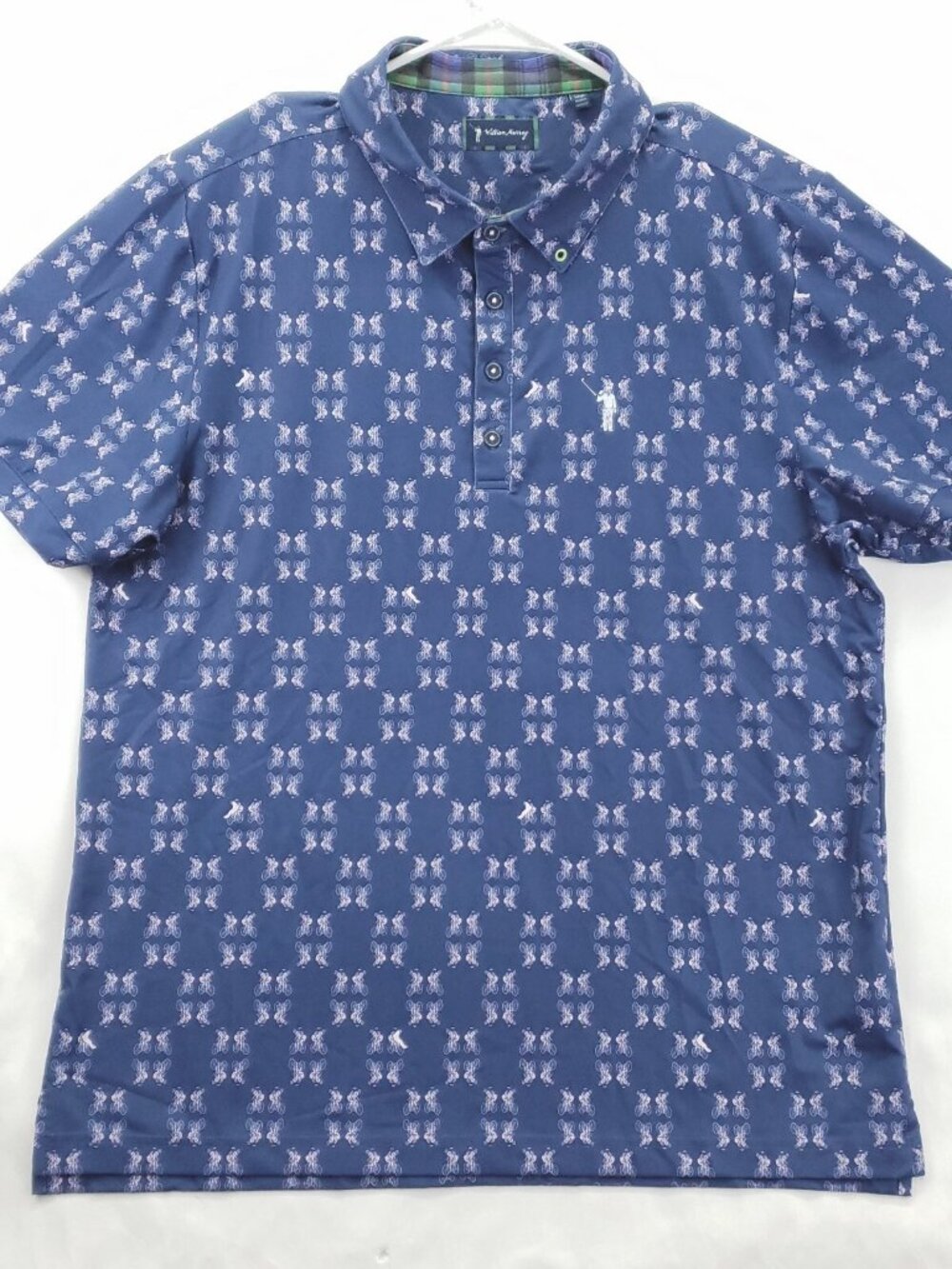 William Murray Polo Shirt Mens Large Blue Bicycle Print Short Sleeve Golf